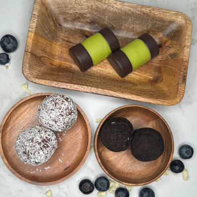 Kondisbitar olika sorter såsom dammsugare, chokladboll och myrstack fotade ovanifrån.